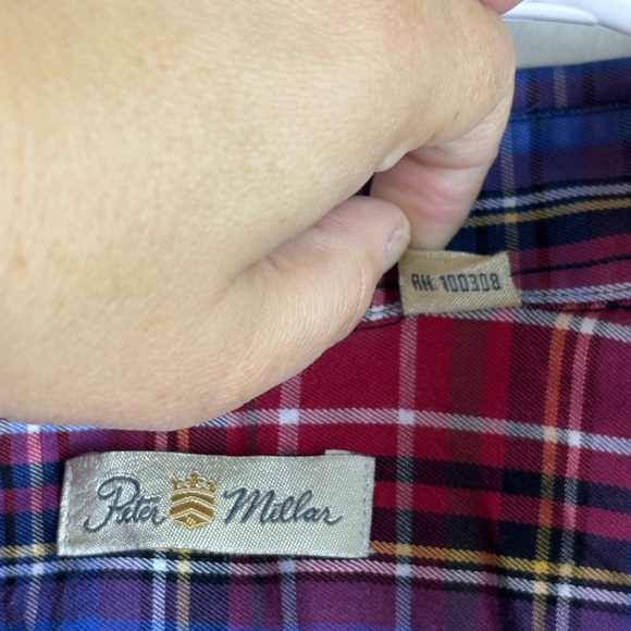 Peter Millar Men’s Large Red & Blue Plaid LS Button Down Shirt 100% Cotton - Picture 5 of 6